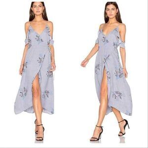 ASTR the label Womens Gwyn Floral Print Cold Shoulder Midi Dress Size Small Blue